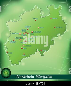 Carte de l'ile de Rhénanie du Nord-Westphalie résumé fond en vert Illustration de Vecteur