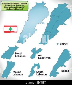 Carte de la frontière du Liban avec des bordures en bleu Illustration de Vecteur