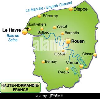 Carte de l'ile de Haute-Normandie comme une carte d'aperçu en vert Illustration de Vecteur