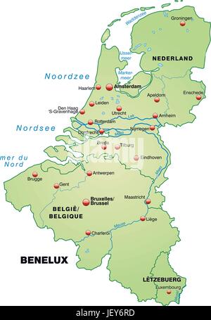 Belgique, Pays-Bas, Benelux, Carte, frontières, frontières, Luxembourg, atlas, la carte Illustration de Vecteur