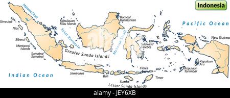 La carte de l'Indonésie qu'un aperçu de la carte orange pastel Illustration de Vecteur