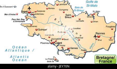 Carte de l'ile de Bretagne comme une carte d'aperçu dans pastelorange Illustration de Vecteur