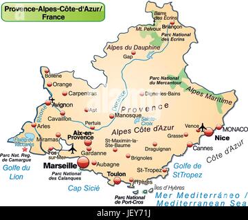 Carte de l'ile de Provence-alpes-côte d'azur comme une carte d'aperçu dans pastelorange Illustration de Vecteur