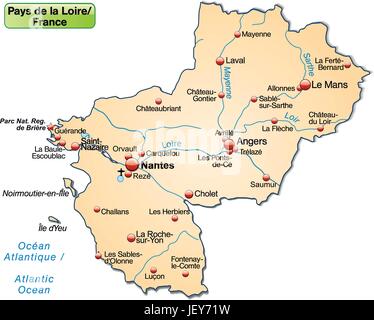 Carte des Pays-de-la-Loire qu'un aperçu de la carte orange pastel Illustration de Vecteur