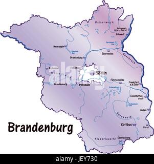 Le Brandebourg, l'Etat, carte, atlas, carte du monde, carte, carte, brandenburgkarte Illustration de Vecteur