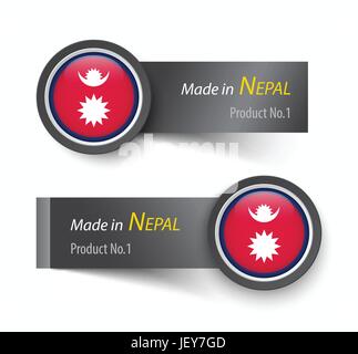 L'icône du drapeau et de l'étiquette avec le texte fait au Népal . Illustration de Vecteur
