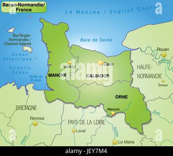 La carte de la Basse Normandie avec des limites en vert Illustration de Vecteur