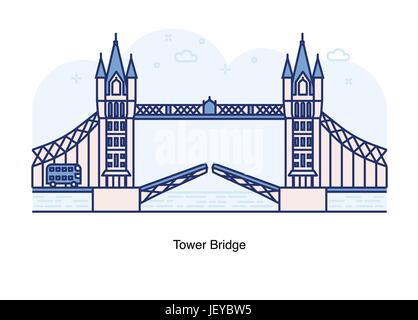 Ligne vectorielle Illustration de Tower Bridge, Londres, Angleterre. Illustration de Vecteur