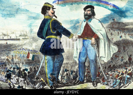 Rencontre entre Giuseppe Garibaldi et Victor-Emmanuel II, ou réunion teano, Octobre 26, 1860 Banque D'Images