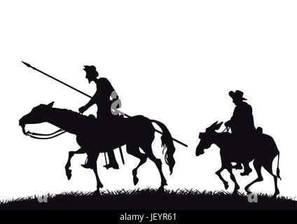 Don Quichotte et Sancho Panza Illustration de Vecteur