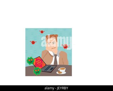 Danger, bureau, ordinateur portable, portable, ordinateur, ordinateur, PC, bandes dessinées, modèle, Illustration de Vecteur