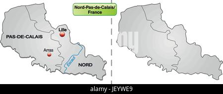 Carte de l'ile du nord-pas-de-Calais avec des bordures en gris Illustration de Vecteur