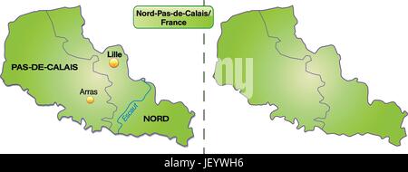 Carte de l'ile du nord-pas-de-Calais avec des bordures en vert Illustration de Vecteur