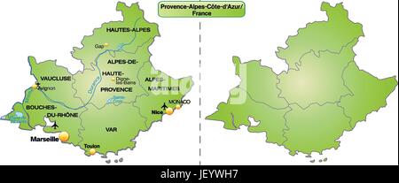 Carte de l'ile de Provence-alpes-côte d'azur avec des bordures en vert Illustration de Vecteur