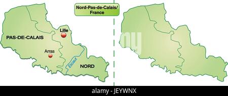 Carte de l'ile du nord-pas-de-Calais avec des bordures en vert pastel Illustration de Vecteur