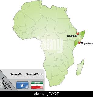 Carte de l'ile de la somalie avec les capitales en vert Illustration de Vecteur