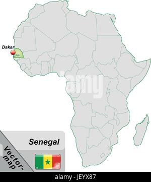 Carte de l'ile du Sénégal avec les capitales en vert pastel Illustration de Vecteur