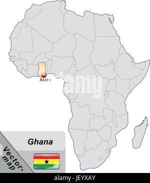 Carte de l'ile du Ghana avec les capitales en pastelorange Illustration de Vecteur