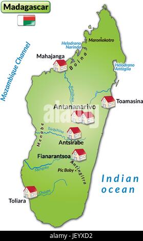 Carte de Madagascar comme l'infographie en vert Illustration de Vecteur