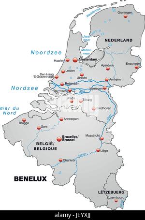 Carte des pays du Benelux qu'un aperçu du site en gris Illustration de Vecteur