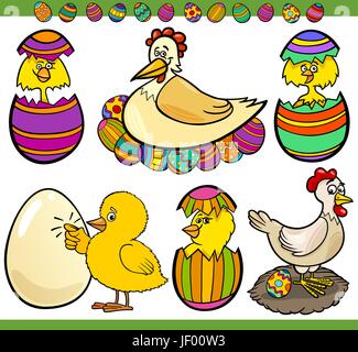 Pâques, illustration, œuf de Pâques, l'œuf, Poussin, poulet, cartoon, maison de vacances, rire, Illustration de Vecteur