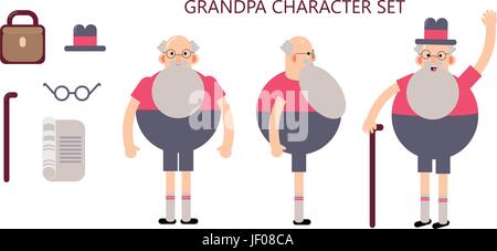 Jeu de caractères de grand-père dans des poses d'animation.Télévision vector illustration. Illustration de Vecteur