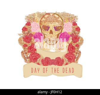 Crâne et fleurs le jour des morts Illustration de Vecteur