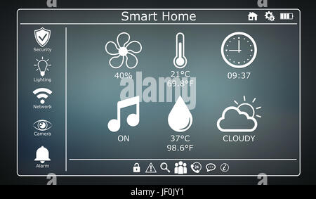 Le rendu 3D numérique moderne maison intelligente interface sur fond gris Banque D'Images