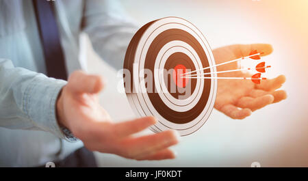 Businessman sur fond flou en utilisant la cible de rendu 3D Banque D'Images