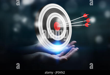 Businessman sur fond flou en utilisant la cible de rendu 3D Banque D'Images