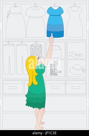 Boot, jupe, bleu, maison, édifice, blouse, mode, dame, femme, moderne, Illustration de Vecteur