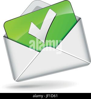 Mark, e-mail, lettre, enveloppe, icône, vecteur, blanc, vérifier, isolé, moderne, Illustration de Vecteur