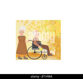 Senior couple in autumn day Illustration de Vecteur