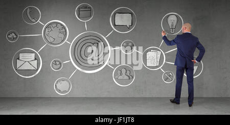 En homme d'intérieur moderne interface multimédia dessin croquis sur un mur 3D Rendering