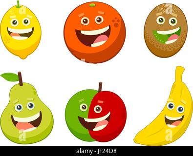Cartoon Illustration de nourriture Fruits Jeu de caractères de l'objet Illustration de Vecteur