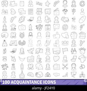 Connaissance 100 icons set style du contour, Illustration de Vecteur