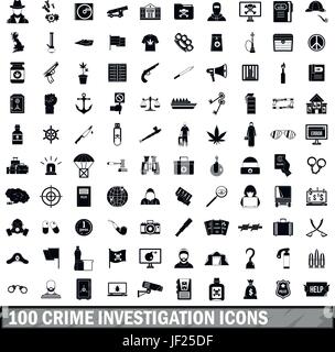 100 crime investigation icons set, le style simple Illustration de Vecteur