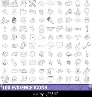 Preuve 100 icons set style du contour, Illustration de Vecteur