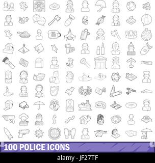 100 icônes de la police, style contour Illustration de Vecteur