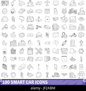 100 smart car icons set style du contour, Illustration de Vecteur