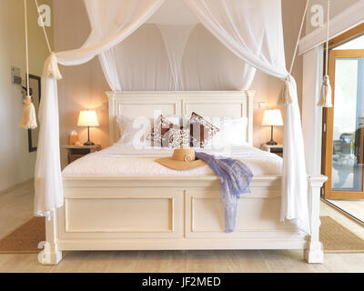 La chambre de maître dans le Billy Mitchell Suite à l'hôtel Firefly, Mustique Banque D'Images