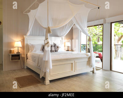 La chambre de maître dans le Billy Mitchell Suite à l'hôtel Firefly, Mustique Banque D'Images