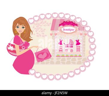 Belle femme enceinte sur shopping pour son nouveau bébé Illustration de Vecteur