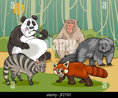 Les animaux, illustration, panda, asiatique, cartoon, groupe, bande dessinée, graphique, mammifère, Illustration de Vecteur