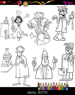 Illustration, pharmacie, laboratoire, crazy, cartoon, flacon, scientifique, rire, Illustration de Vecteur