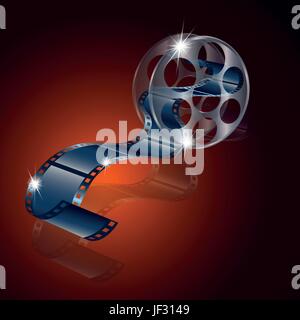 Bobines de film avec réflexion vecteur isolé sur fond rouge Illustration de Vecteur