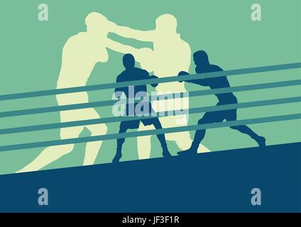 Boxer Homme lutte en ring de boxe vector background avec couleurs rétro Illustration de Vecteur