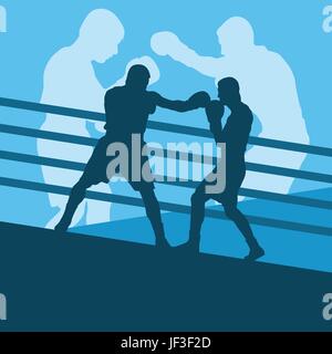 Boxer Homme lutte en ring de boxe vector background avec couleurs rétro Illustration de Vecteur