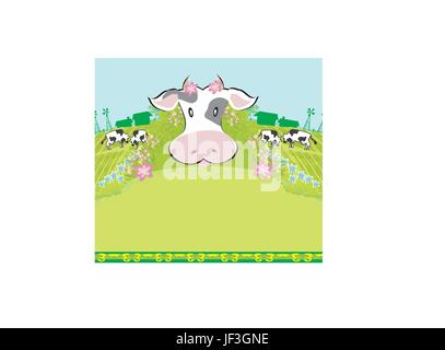 Les vaches paissent dans la prairie - abstract illustration drôle Illustration de Vecteur