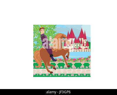 Tour, la main, belle, beauteously, nice, hill, jardin, cheval, animal, Illustration de Vecteur